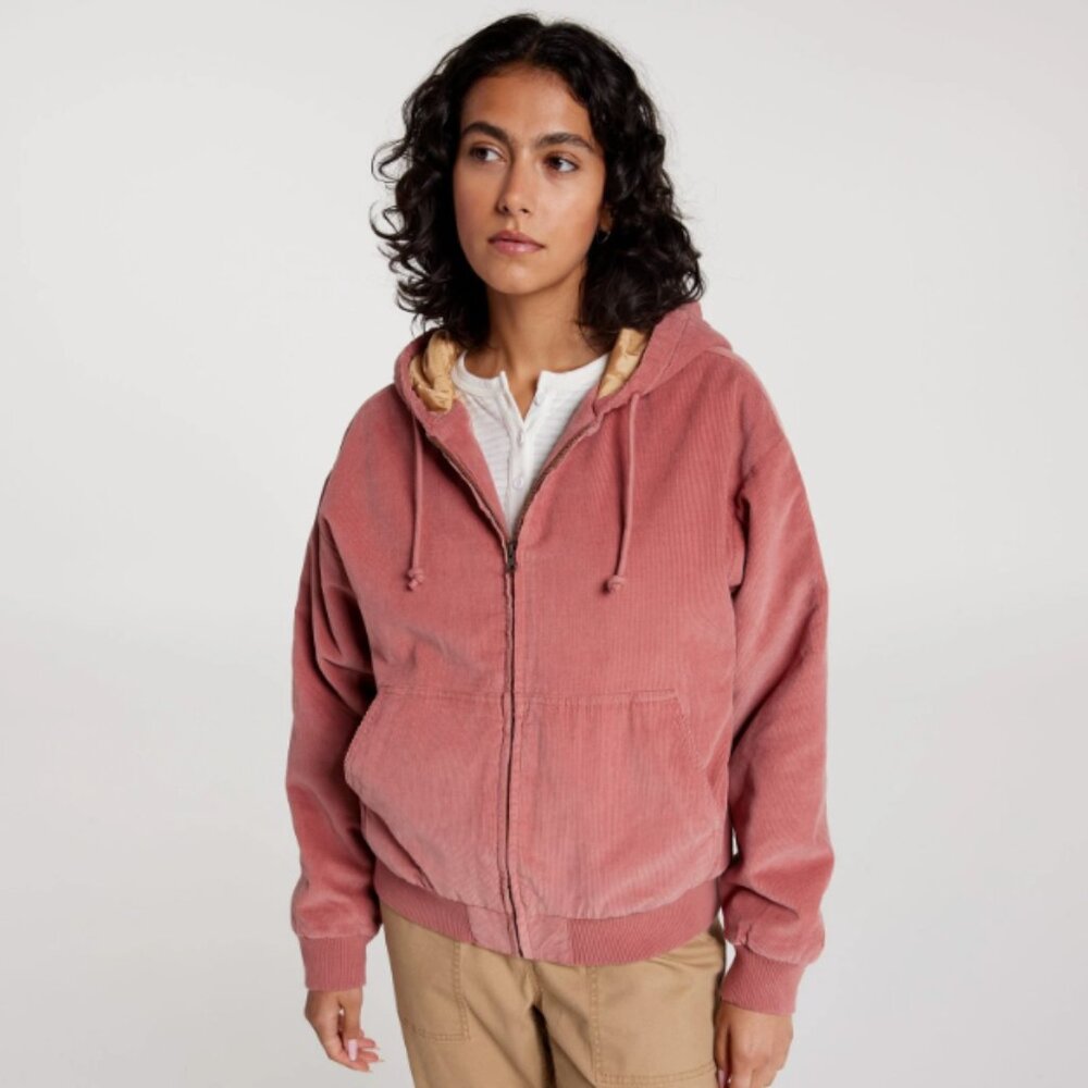 Alpine Design Women's Corduroy Quilted Full Zip Hooded Sedona Clay Jacket Large